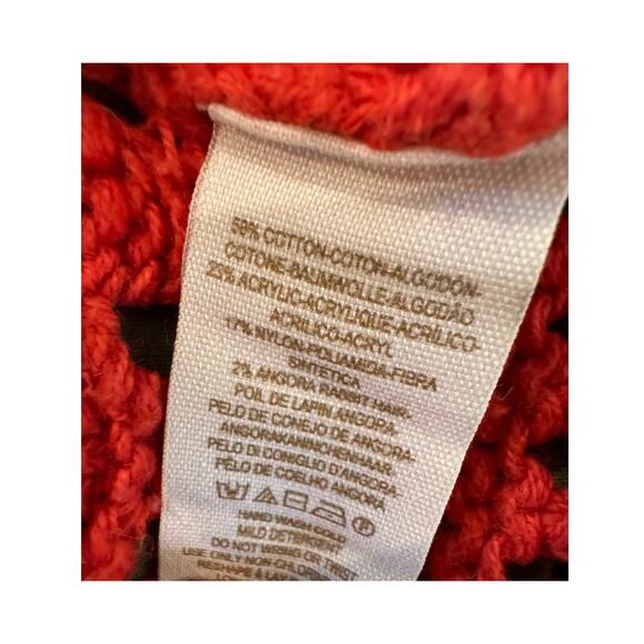 Free People Red Open Knit Mock Neck Sweater Unique Cable Chunky Oversized - Picture 7 of 7